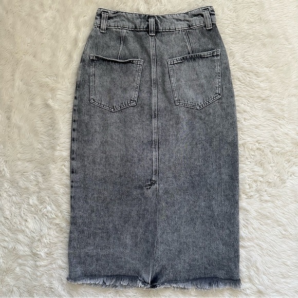 Free People We The Free Skirt Sidney Denim Midi Button Front Black Acid Wash 28 - Picture 4 of 12